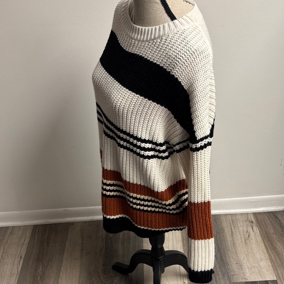 Striped Black, White, and Rust Orange Sweater - Picture 8 of 16
